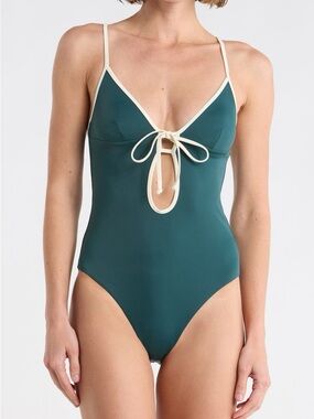 Onia Sea Moss One-Piece Swimsuit with Cream Trim